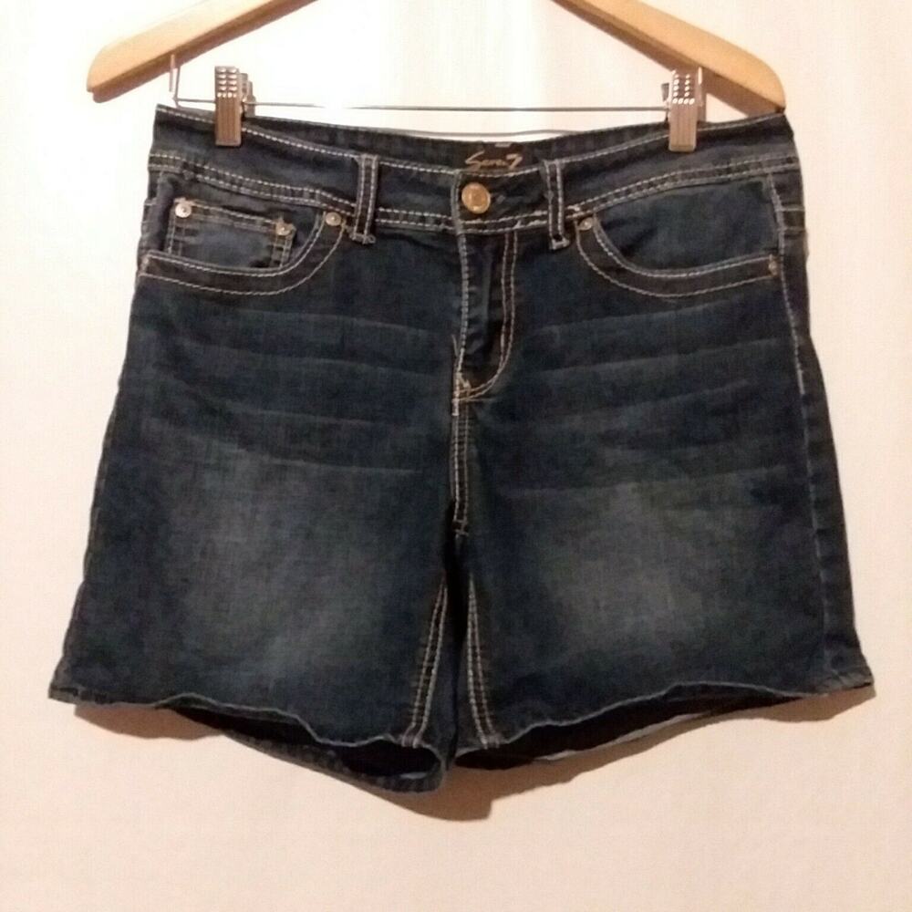 Seven7 Womens Jean Shorts Size 10 Embroidered Dark Wash Embroidered